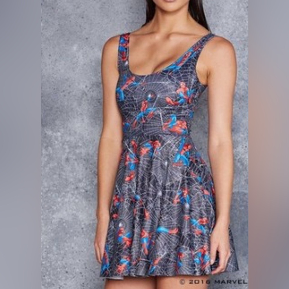 Blackmilk Spider-Man Webslinger Black Scoop Skater Dress Marvel